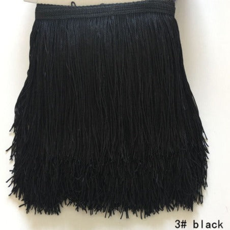 polyester fringing in black available to buy in store and online at Fabric Focus edinburgh.