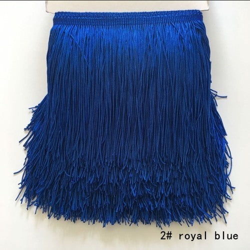 polyester fringe in royal blue available to buy in store and online at Fabric Focus