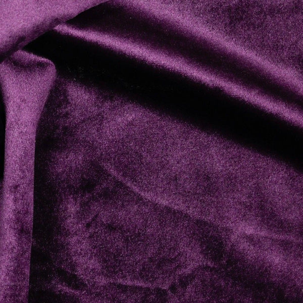 Gorgeous Luxury Velvet with a superb sheen and a deep rich pile suitable for dressmaking, crafts and soft furnishings as well as curtains. Available in an array of beautiful shades, this being bright purple. Available to buy online in half metre increments.
