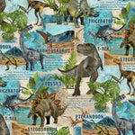 Prehistoric World dinosaur breed cotton print.