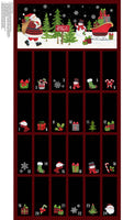 Holiday advent panel showcasing Santa in his checked suit loading up his sleigh on 100% cotton. Fold the fabric to create the pockets. Available at Fabric Focus Edinburgh.