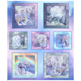 Stunning panel showcasing 7 different squares with ethereal Unicorns and Pegasus  Cut up and add fabrics to make a quilt or cut the squares out and make beautiful scatter cushions!