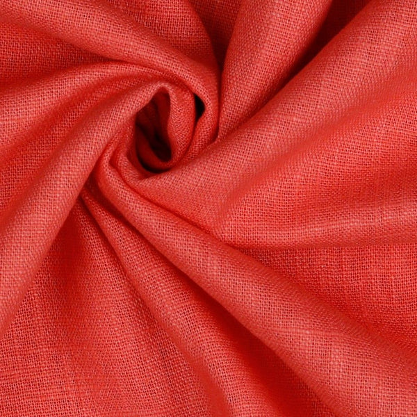 An environmentally friendly dressmaking weight linen.  This linen is washed with plant enzymes and is NOT chemically treated.  It has a wonderful handle with a good amount of body plus all properties you would expect from linen without the harsh environmental impact. This being the fashionable coral colourway. 